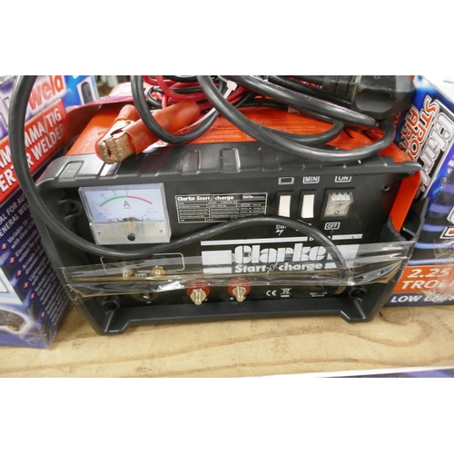 2368 - 7 assorted returned items including a Clarke Weld 120 amp mig/tig inverter welder, A Clarke 5 shelf ... 