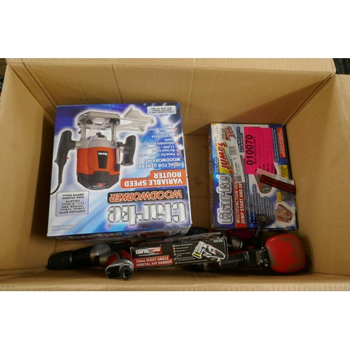 2369 - A box of 6 Clarke returned items including- 4 Clarke air tools including a Clarke X-Pro CAT143 die g... 