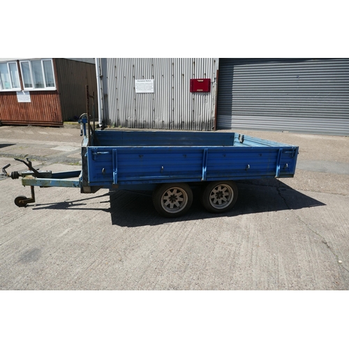 2378 - A twin axle 6 x 9ft metal body trailer with hand winch, trailer light board, hand brake, drop sides ... 