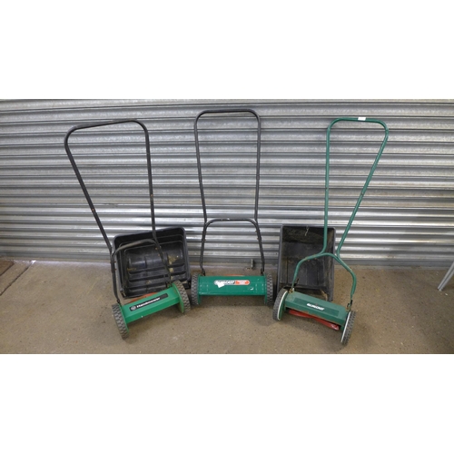 2268 - 3 Push lawn mowers; 2 Qualcast and 1 Handy Mower - all with collectors