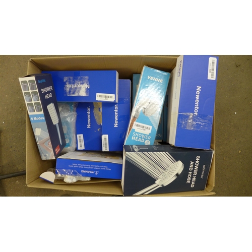 2282 - A box of 45 assorted shower heads and 30 assorted shower hoses