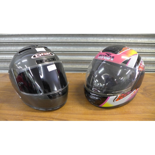 2288 - A Kiwi K.System motorcycle helmet and an OGK Aeroblade motorcycle helmet