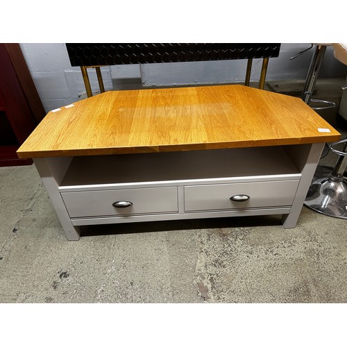 1535 - Oak and grey corner TV stand