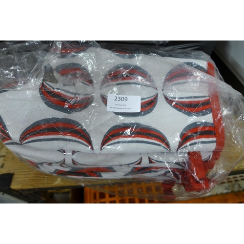 2309 - 2 Bags of red, white and black patterned oven gloves