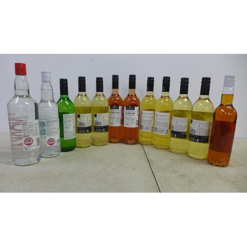 2065 - 9 Bottles of wine and 3 bottles of spirits - two wine makers choice 95cl, white Zinfandel, two Linde... 