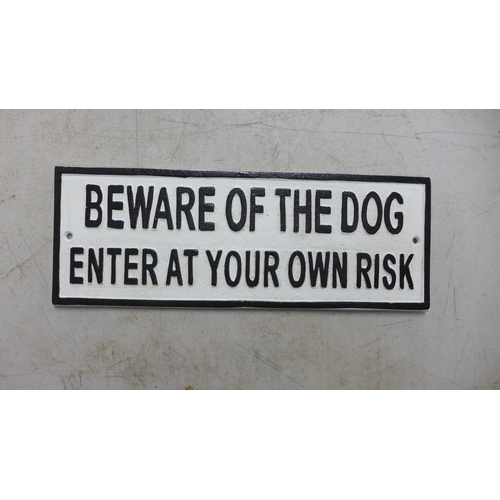 2072 - A Beware of The Dog cast metal sign * this lot is subject to VAT