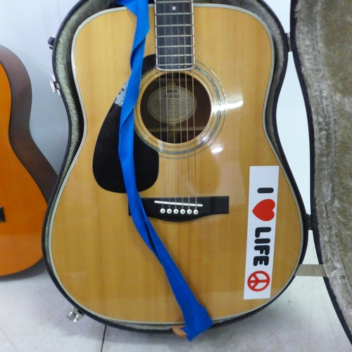 2080 - A Yamaha FG-420LA acoustic guitar with a protective hard case and one other acoustic guitar with gui... 