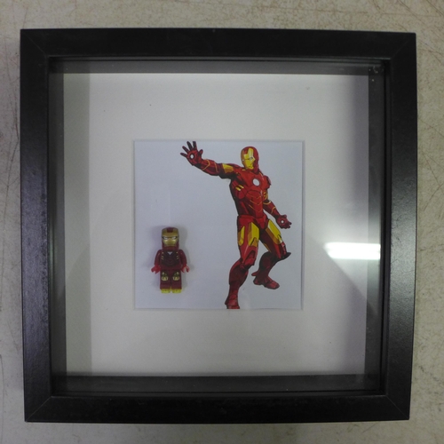 2105 - Four Lego Super Hero framed figures including Deadpool, Captain America, Iron Man and Thor