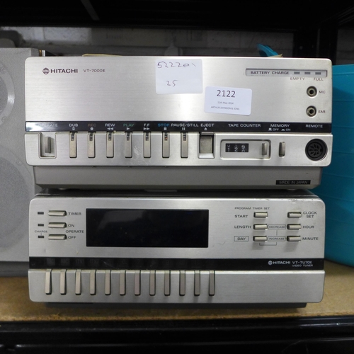 2122 - A Hitachi VT-7000E portable video cassette recorder and a Hitachi VT-TV70E video tuner