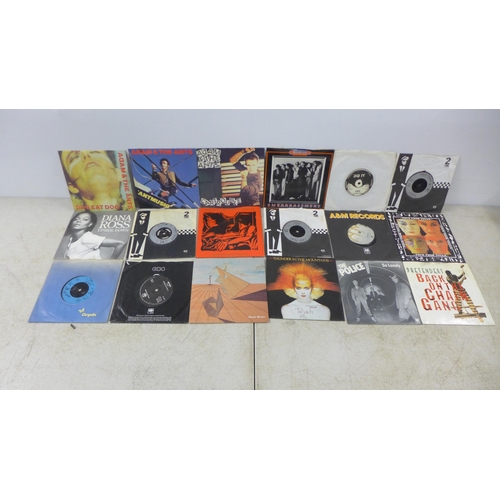 2127 - A box of aproox. 50 LPs including rock, pop, country, classical and approx. 40 7” singles from the 7... 