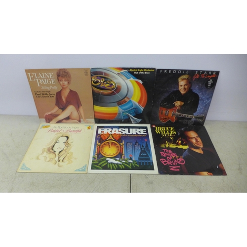 2127 - A box of aproox. 50 LPs including rock, pop, country, classical and approx. 40 7” singles from the 7... 