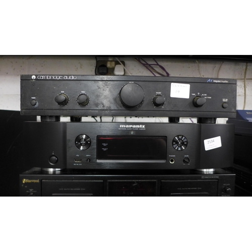 2134 - A quantity of stereo equipment including a Cambridge Audio A1 integrated amplifier, a Marantz NA8005... 