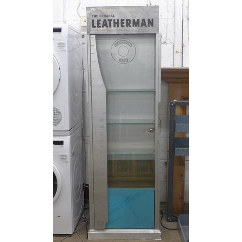 2146 - A wood and glass Leatherman shop display cabinet - with 2 keys