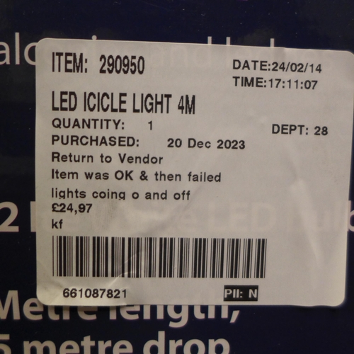 3385 - 4M Led Icicle Lights (321-203) *This lot is subject to VAT