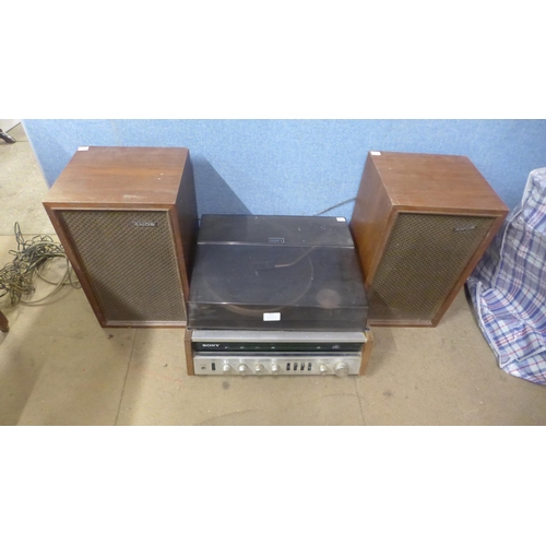 363 - A Vintage Sony Automatic 400 stereo music system HP511 record player/turntable/tuner and two speaker... 