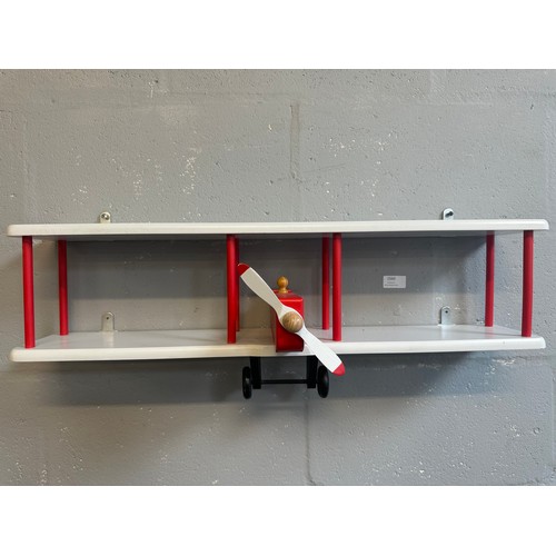 1560 - A Red and White bi-plane wall shelf