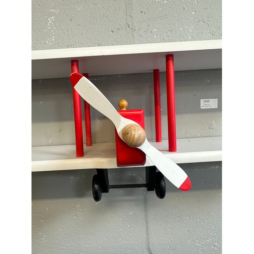 1560 - A Red and White bi-plane wall shelf