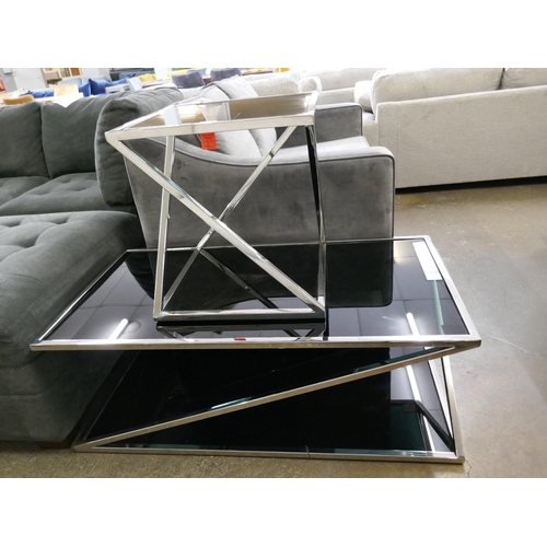 1448 - A Chrome and black glass coffee table and lamp table *This lot is subject to VAT