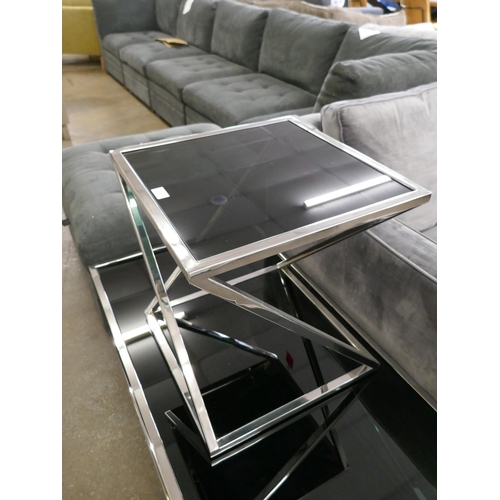 1448 - A Chrome and black glass coffee table and lamp table *This lot is subject to VAT