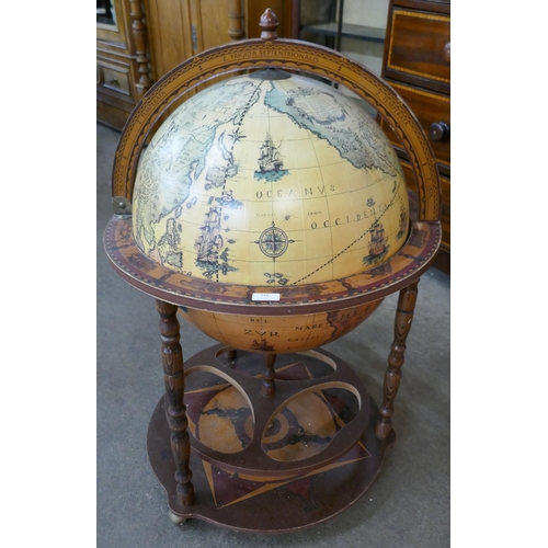 116 - An Italian style terrestrial globe cocktail cabinet/trolley