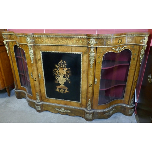 124 - A Victorian marquetry inlaid walnut and gilt metal mounted breakfront credenza