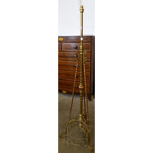 151 - A Victorian Aesthetic Movement copper and brass floor standing lamp, manner of W.A.S. Benson