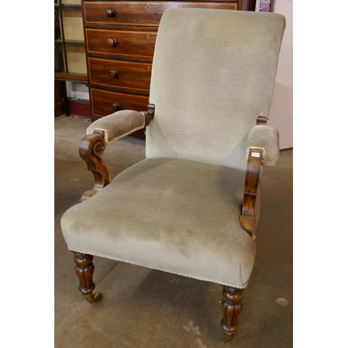 156 - A William IV mahogany and upholstered open armchair