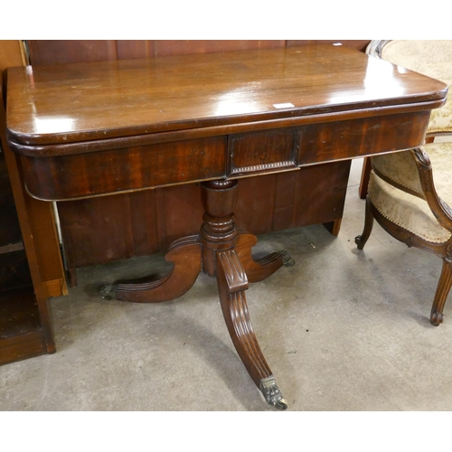 168 - A George IV mahogany D-shaped fold over card table