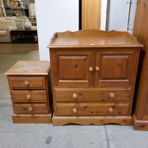 1500 - A pine bedside chest and a pine two door two drawer chest