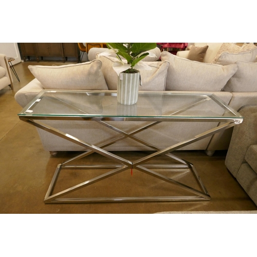 1305 - A Glass and Chrome Console Table *This lot is subject to VAT