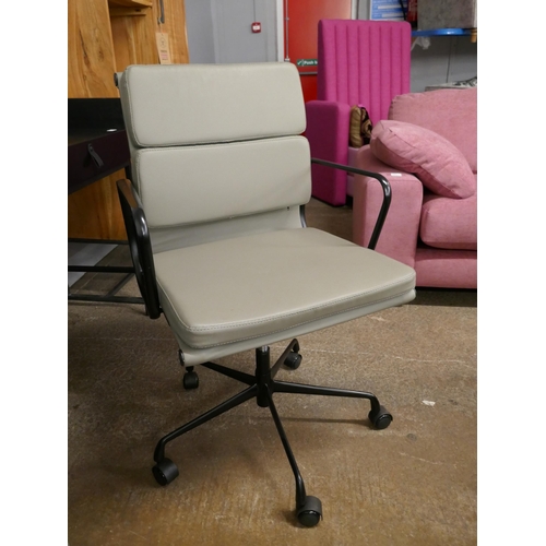 1396 - An Eames style soft pad grey leather office chair with black frame