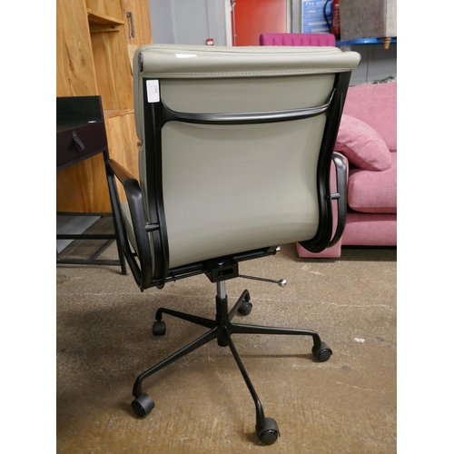 1396 - An Eames style soft pad grey leather office chair with black frame