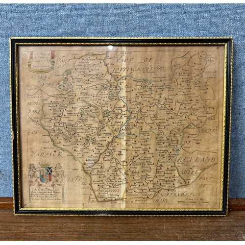 330B - A 17th Century engraved map of Leicestershire, framed