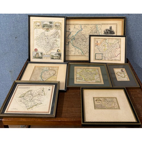 330D - A collection of assorted maps of Leicestershire, including some 17th Century, framed