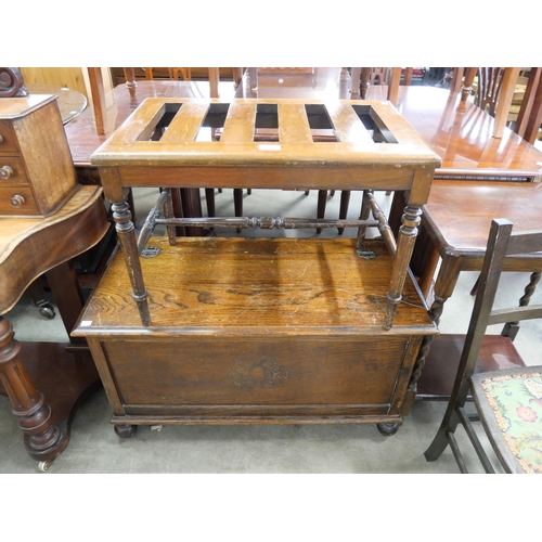 260 - A Victorian mahogany luggage stand and an oak blanket box