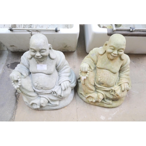 298 - A pair of concrete garden figures of seated Buddhas