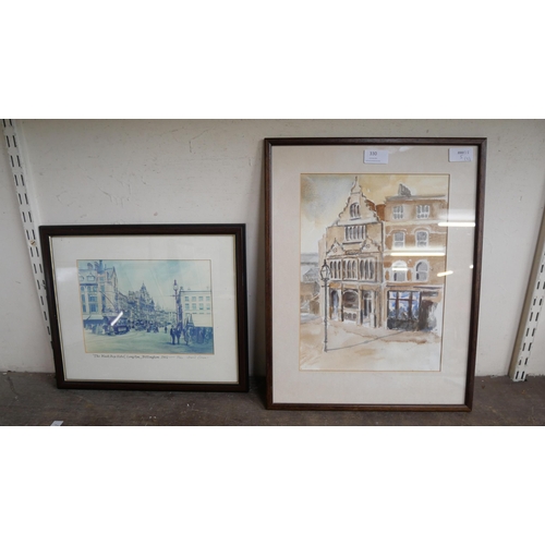 330 - Dawn Bingham, Skinner and Rooks, watercolour and a David Cooper print, Black Boy Hotel, Long Row, No... 