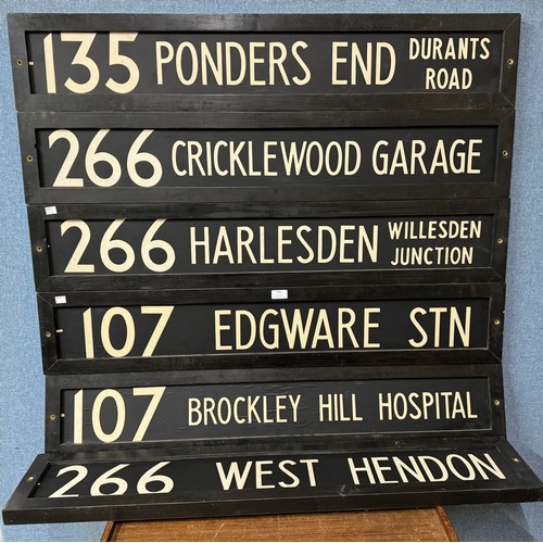 376 - Six wooden London bus destination signs