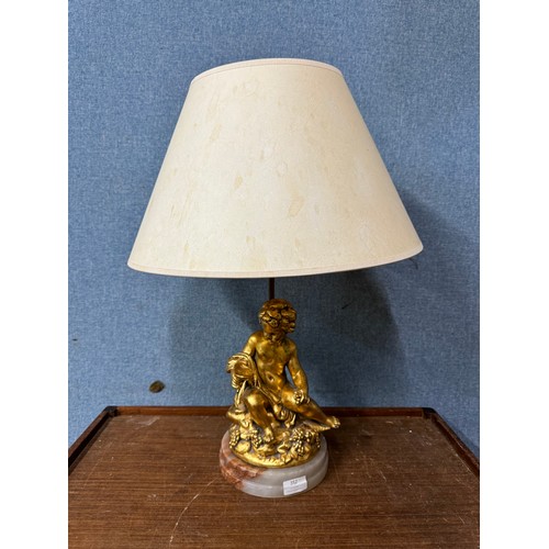 382 - A French style gilt cherub table lamp, on marble plinth