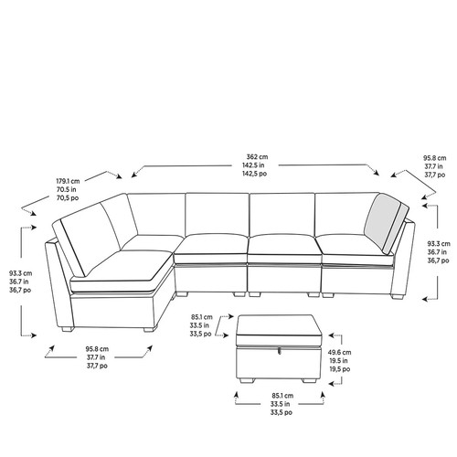 1458 - A Thomasville Rockford Light Grey 6 Piece Modular Fabric Sofa with Power Footrests, Original RRP £14... 