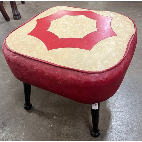 15 - A Sherbourne cream and red vinyl pouffe