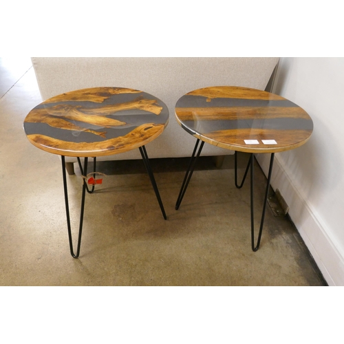 1335 - A pair of hardwood and resin lamp tables *This lot is subject to VAT