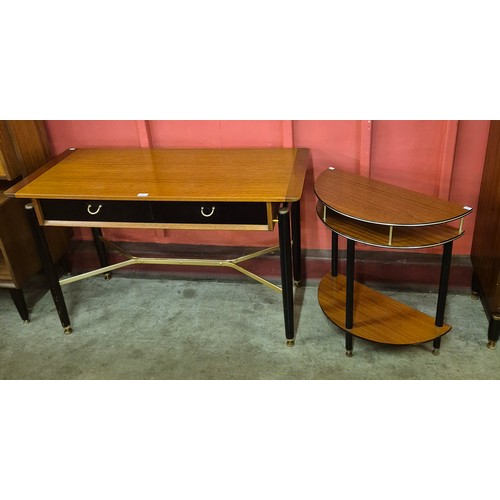 32 - A G-Plan Librenza tola wood and black two drawer desk and hall table