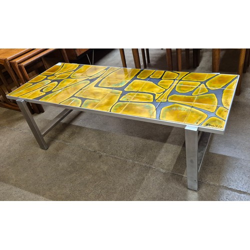 39 - An Italian chrome and tiled topped rectangular coffee table, signed Denisco