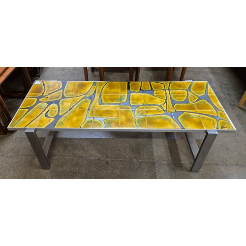 39 - An Italian chrome and tiled topped rectangular coffee table, signed Denisco