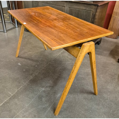 108 - A Hille Hillestack walnut and beech rectangular A-frame dining/writing table, designed by Robin Day