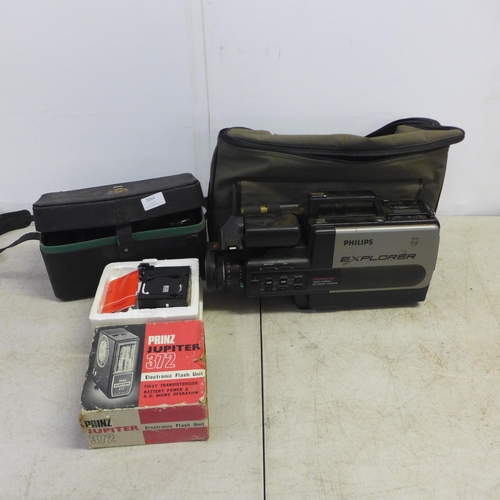 2064 - A Philips Explorer VKR6850 Auto Focus video camera recorder with carrying pad, carry case and assort... 