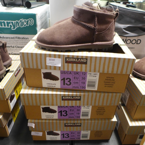 3233 - 3 x Pairs of children's Kirkland Signature chocolate coloured Shearling boots - UK size C12 * this l... 