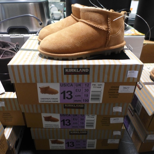 3234 - 3 x Pairs of children's Kirkland Signature chestnut coloured Shearling boots - UK size C12 * this lo... 