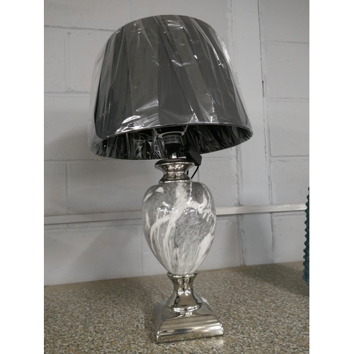 1458 - A black marble effect urn table lamp with black shade, H 62cms (LT057M28)   #